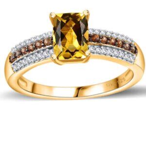 Brazilian Heliodor, Brown and White Zircon Ring